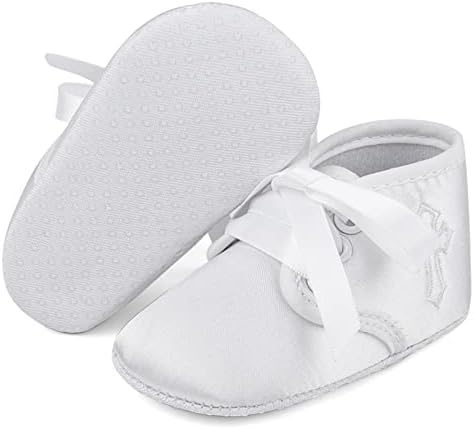 LACOFIA Newborn Baby Boys Girls Christening Baptism Shoes White Soft Sole Crib Shoes Prewalkers