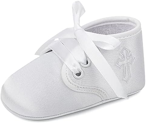 LACOFIA Newborn Baby Boys Girls Christening Baptism Shoes White Soft Sole Crib Shoes Prewalkers