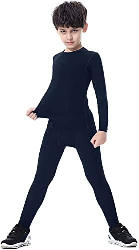 LANBAOSI Kids Boys Base Layer Thermal Long Sleeve Top And Leggings Set Compression Shirt Tights