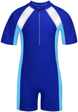 Lancry Swimming Costume for Boys Girls One-Piece Kids Swimsuit Short Sleeve Swimming Costume 6-14 Boys Swimsuit