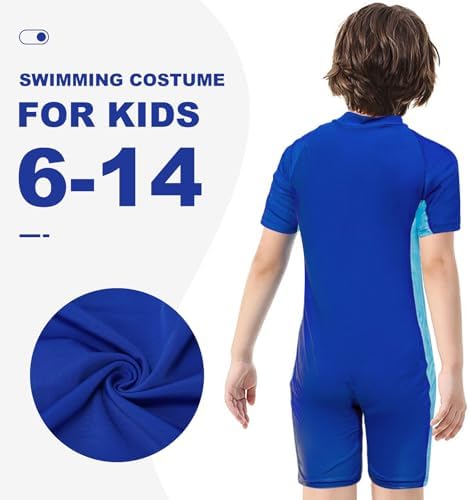 Lancry Swimming Costume For Boys Girls One-Piece Kids Swimsuit Short Sleeve Swimming Costume 6-14 Boys Swimsuit