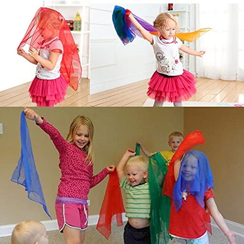 Lanjue 18 Pcs Sensory Scarves Multi-Colour Dance Juggling Scarf Baby Sensory Toys Silk Square Movement Rhythm Band Scarves Props For Children Baby Adult Performance