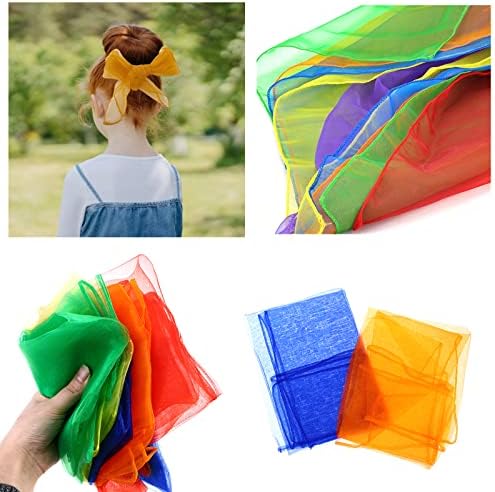 Lanjue 18 Pcs Sensory Scarves Multi-Colour Dance Juggling Scarf Baby Sensory Toys Silk Square Movement Rhythm Band Scarves Props For Children Baby Adult Performance