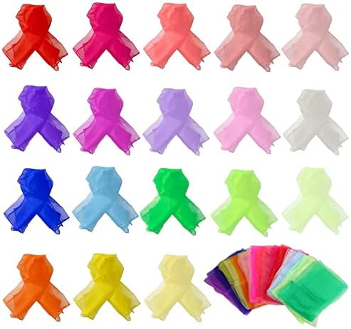 Lanjue 18 Pcs Sensory Scarves Multi-Colour Dance Juggling Scarf Baby Sensory Toys Silk Square Movement Rhythm Band Scarves Props for Children Baby Adult Performance