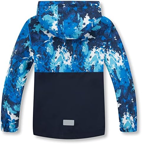 LAUSONS Boys Waterproof Jacket Kids Coat Camo Girls Lightweight Windbreaker Outdoor Fleece Raincoat With Hood