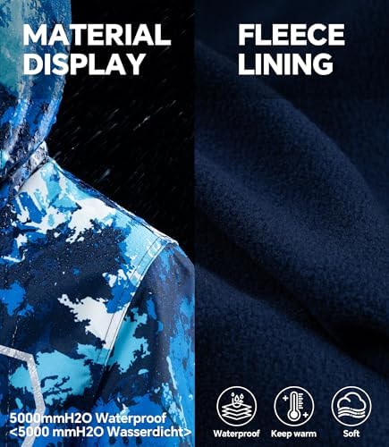 LAUSONS Boys Waterproof Jacket Kids Coat Camo Girls Lightweight Windbreaker Outdoor Fleece Raincoat With Hood