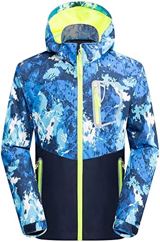 LAUSONS Boys Waterproof Jacket Kids Coat Camo Girls Lightweight Windbreaker Outdoor Fleece Raincoat With Hood