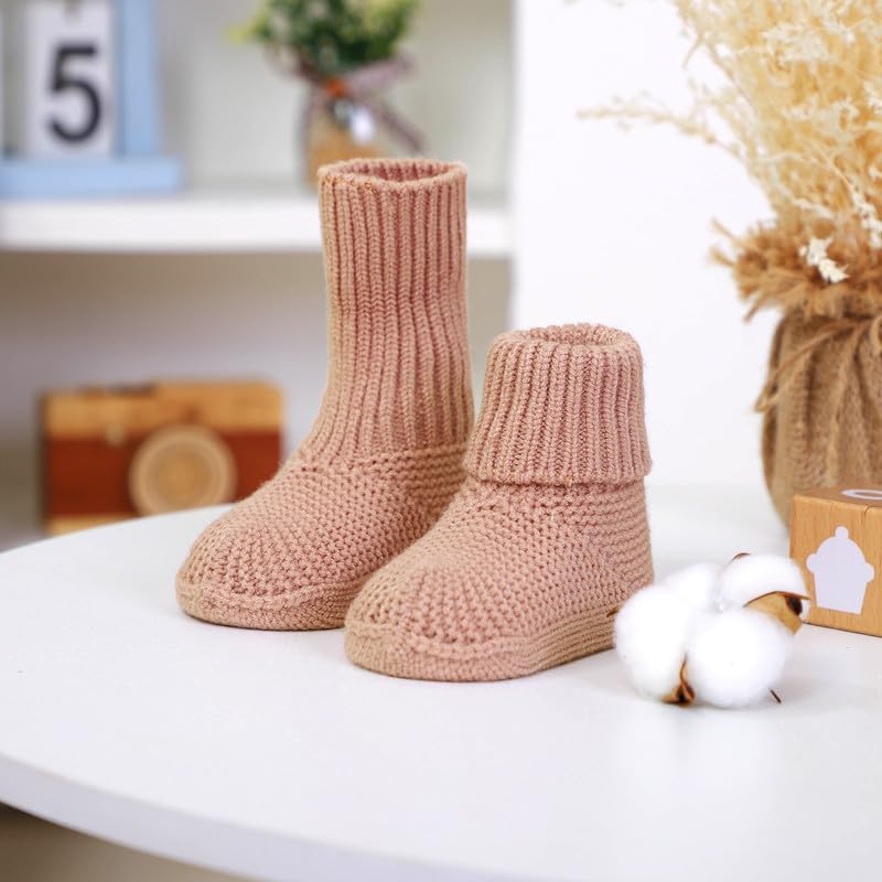 LAWKUL Baby Booties Newborn Babe First Walkers Non-Slip Stay On Boots Crib Shoes Sock Warm Knit Booties For Infant