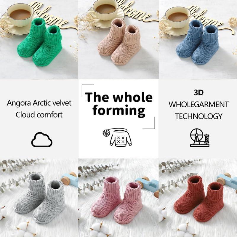 LAWKUL Baby Booties Newborn Babe First Walkers Non-Slip Stay On Boots Crib Shoes Sock Warm Knit Booties For Infant