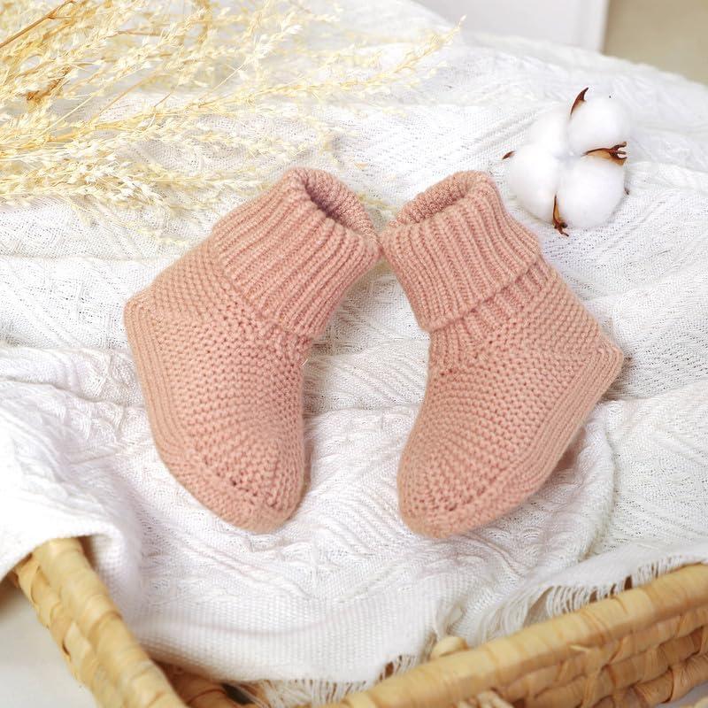 LAWKUL Baby Booties Newborn Babe First Walkers Non-Slip Stay On Boots Crib Shoes Sock Warm Knit Booties For Infant