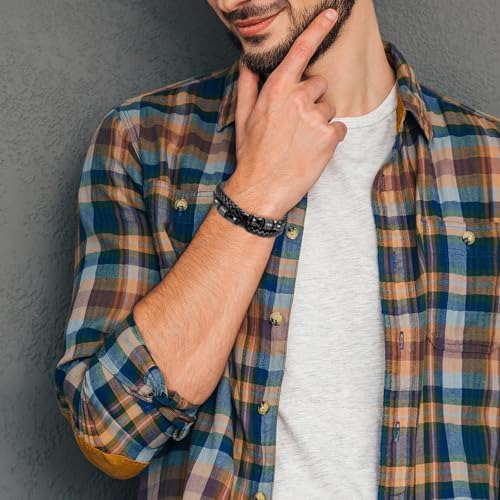 LAXPICOL Gift To My Son/Grandson/Husband Mens Bracelets Mens Leather Bracelet Boys Bracelets With Stainless Steel Magnetic Clasp Braided Leather Bracelet Birthday Gift For Men
