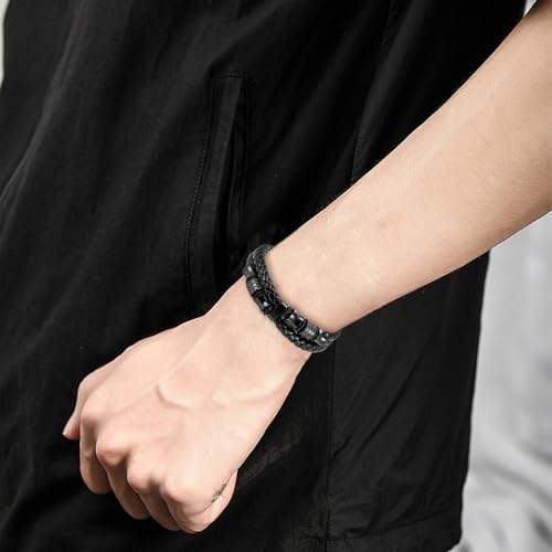 LAXPICOL Gift To My Son/Grandson/Husband Mens Bracelets Mens Leather Bracelet Boys Bracelets With Stainless Steel Magnetic Clasp Braided Leather Bracelet Birthday Gift For Men