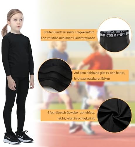 Leeboom Base Layer Kids Winter - Long Sleeve Top & Matching Bottoms Skins For Boys Warm Kids Base Layer Football Compression Set For Football Basketball Ski