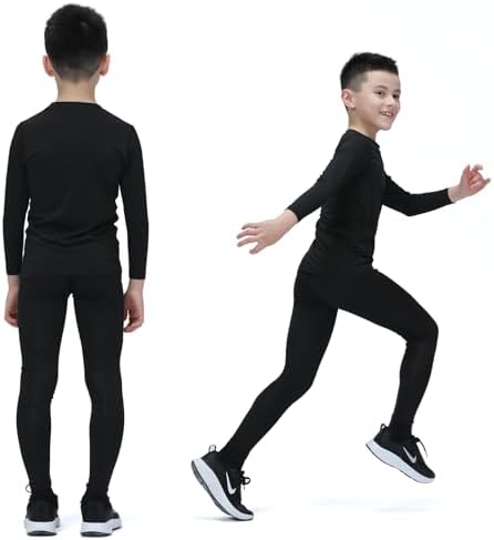 Leeboom Base Layer Kids Winter - Long Sleeve Top & Matching Bottoms Skins For Boys Warm Kids Base Layer Football Compression Set For Football Basketball Ski