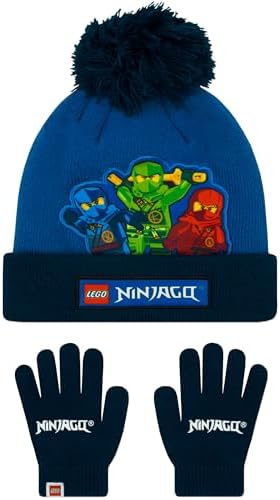 LEGO Ninjago Kids Hat And Gloves Set Kai Lloyd And Jay Winter Hats For Kids Boys Hat And Gloves Set One Size Blue