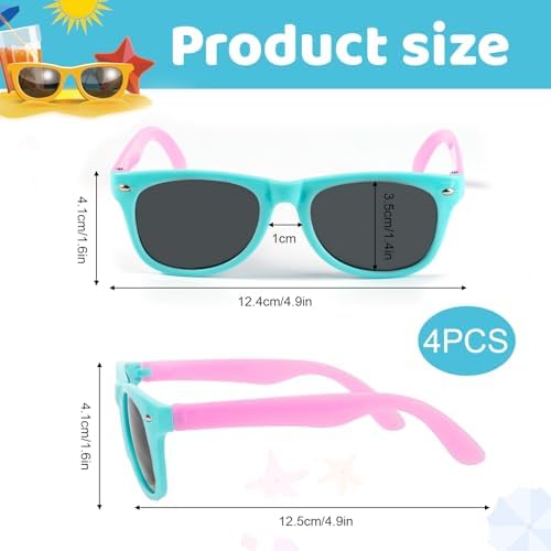 Leikedun 4 Pcs Kids Sunglasses Stylish Polarized Childrens Sunglasses Boys Girls Colored Flexible Frame Sunnies UV Protection For Toddlers Kids Party Outdoor Activities