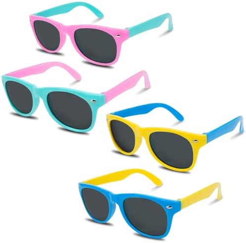 Leikedun 4 Pcs Kids Sunglasses Stylish Polarized Childrens Sunglasses Boys Girls Colored Flexible Frame Sunnies UV Protection For Toddlers Kids Party Outdoor Activities