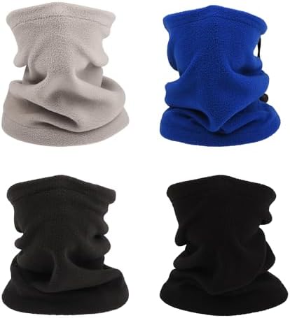 Lezevn 4 Packs Kids Neck Warmer Winter Windproof Fleece Neck Gaiter Snood Scarf Headwear for Outdoor Sports