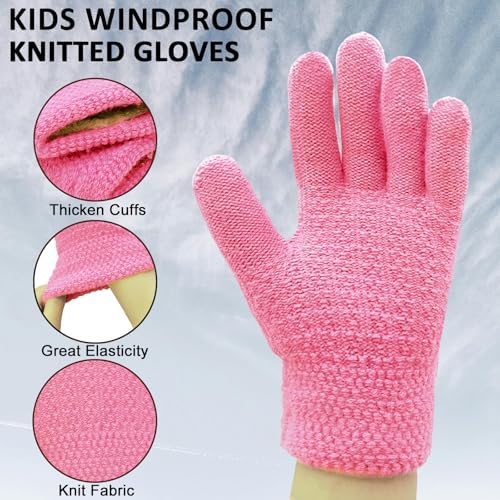 Lifwimner Kids Winter Gloves Warm Thermal Knitted Gloves For Boys Girls Fleece Thick Gloves For Cold Weather Outdoor Sports