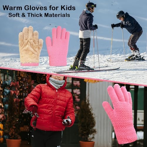 Lifwimner Kids Winter Gloves Warm Thermal Knitted Gloves For Boys Girls Fleece Thick Gloves For Cold Weather Outdoor Sports