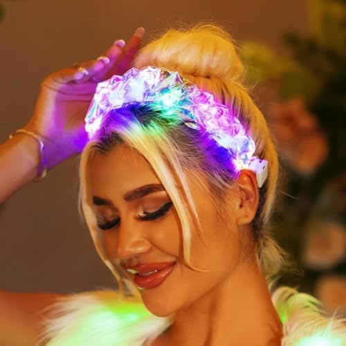 Light Up Headband Flashing Hair Band LED Braided Hair Hoops Luminous Hair Accessories Lighted Party (A)
