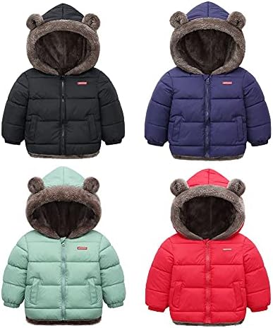 LIKCAISA Kids Boys Girls Winter Coats Hooded Down Thicken Jackets With Cute Ear Toddler Baby Boys Girls Warm Fleece Coat Kids Baby Winter Clothes