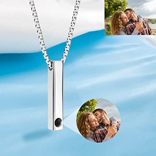 Lilancer Personalized Photo Projection Necklace With Picture Inside Custom Rectangular Pendant Text Gifts For Dad Necklace Anniversary Birthday (style 1)