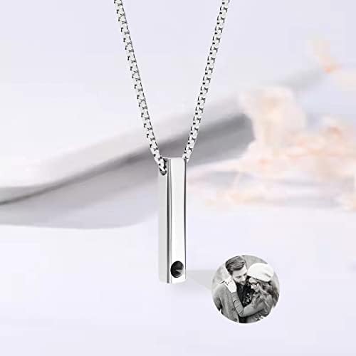 Lilancer Personalized Photo Projection Necklace With Picture Inside Custom Rectangular Pendant Text Gifts For Dad Necklace Anniversary Birthday (style 1)