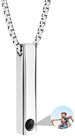 Lilancer Personalized Photo Projection Necklace With Picture Inside Custom Rectangular Pendant Text Gifts For Dad Necklace Anniversary Birthday (style 1)