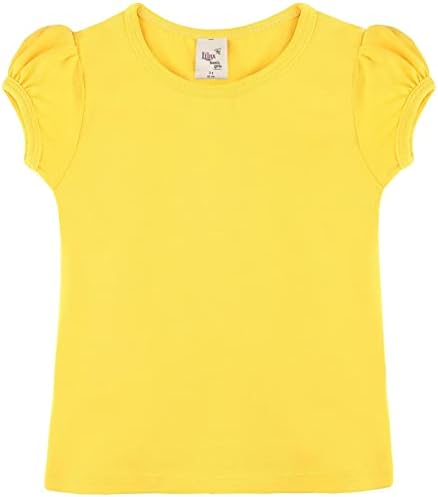 Lilax Girls' Basic Short Puff Sleeve Round Neck Cotton T-Shirt
