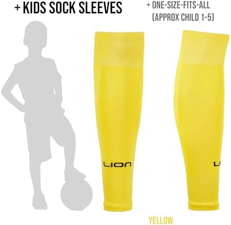 LION SPORTSWEAR Kids/Youth Football Sock Sleeves To Accompany Grip Socks - Fits Over Calf/Shin Pads - Variety Of Colors To Match Your Team Kit