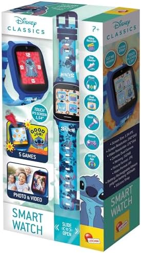 Lisciani - STITCH SMARTWATCH - Connected Watch For Children From 7 Years - Interchangeable Stitch Backgrounds -5 Interactive Games - Touch Screen - Camera Alarm Clock Timer & Lamp Functions