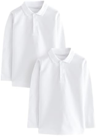 Listers Schoolwear Age 3-16 White 100% Cotton School Plain Polo Shirt Long Sleeve Childrens Boys Girls P.E