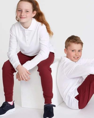 Listers Schoolwear Age 3-16 White 100% Cotton School Plain Polo Shirt Long Sleeve Childrens Boys Girls P.E