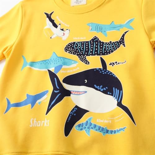 LitBud Boys Sweatshirts Shark Crewneck Pullover For Toddler Clothes Boy Cotton Top Long Sleeve Casual Jumper T Shirt Fall For Kids Size 1-7 Years Old