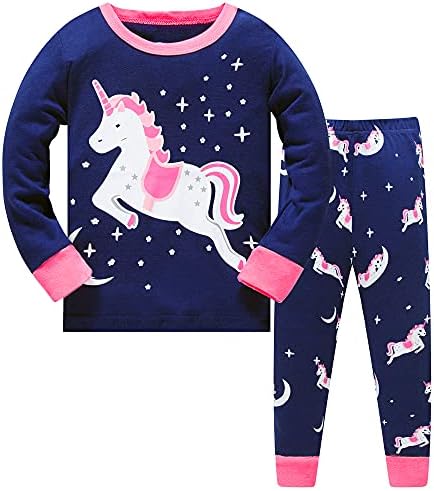 LitBud Girls Pajamas Unicorn Sleepwears 2pcs Long Sleeves Pjs Nightwear Tops + Pants Sets Nightwear Outfits For Kids Toddler 2-10 Years