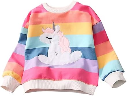 LitBud Girls Sweatshirts Unicorn Crewneck Pullover for Toddler Clothes Girl Cotton Top Long Sleeve Casual Jumper T Shirt fall for Kids Size 1-7 Years Old