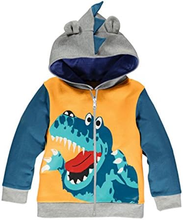 LitBud Toddler Boys Hoodies Jacket Cartoon Dinosaur Zipper Packaway Spring Coat for Kids 1-7 Years