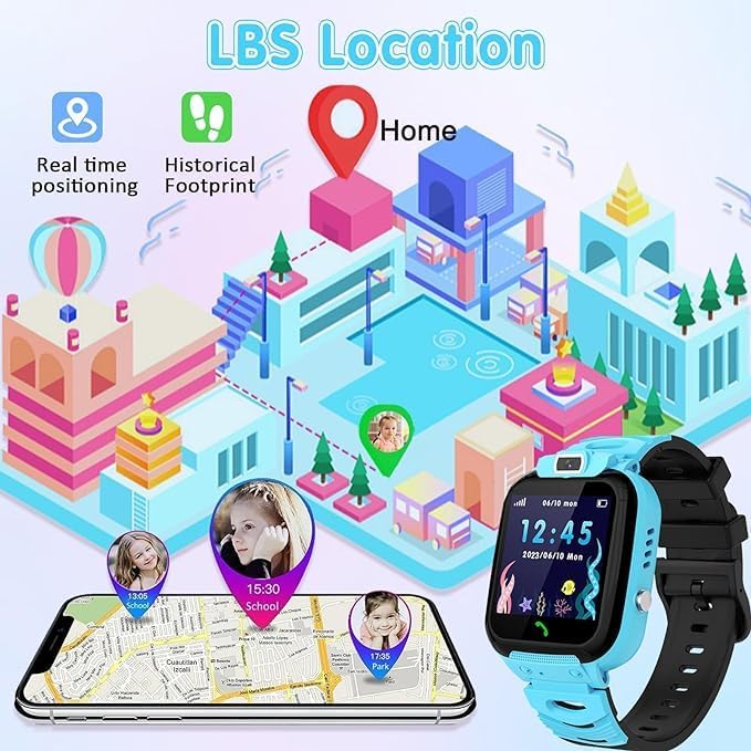 LITEYPP Smart Watch Answer/Make Calls Kids Smart Watch Connected GPS Phone For Boys And Girls With Calling SOS Camera Music Player Alarm Video Birthday Gifts For Kids