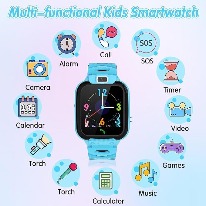 LITEYPP Smart Watch Answer/Make Calls Kids Smart Watch Connected GPS Phone For Boys And Girls With Calling SOS Camera Music Player Alarm Video Birthday Gifts For Kids