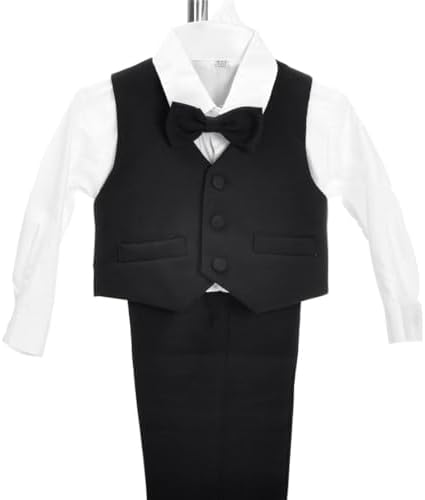Lito Angels Baby Boy Formal Suit 5 Pieces Set Wedding Christening Baptism Outfit (Blazer Shirt Waistcoat Trousers Bow Tie) Ivory/White/Black/Royal Blue