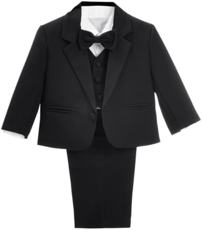 Lito Angels Baby Boy Formal Suit 5 Pieces Set Wedding Christening Baptism Outfit (Blazer Shirt Waistcoat Trousers Bow Tie) Ivory/White/Black/Royal Blue