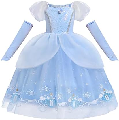 Lito Angels Princess Cinderella Fancy Dress Up Costume Party Ball Gown with Sleevelet Gloves for Kids Girls Age 2-7 Years Blue