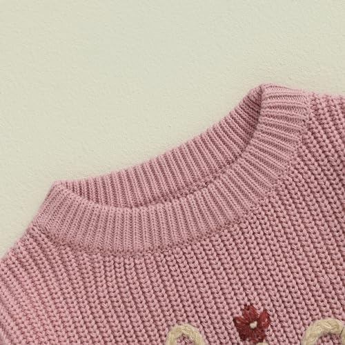 Little Baby Girls Casual Sweater Big Sister Letter Flower Embroidery Long Sleeve Knitwear Round Neck Fall Winter Pullover Top