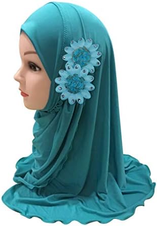 Little Girls Hijab Scarf Kids Muslim Headscarf Floral Islamic Amira Arab Instant Hijabs Head Wrap One Piece Prayer Scarves Lace Beanies Turban UV Protection Bandana Hat For 2-6 Years