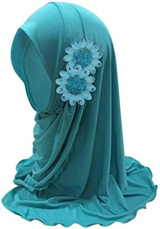 Little Girls Hijab Scarf Kids Muslim Headscarf Floral Islamic Amira Arab Instant Hijabs Head Wrap One Piece Prayer Scarves Lace Beanies Turban UV Protection Bandana Hat for 2-6 Years