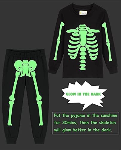 Little Hand Boys Pyjamas Set Skeleton Glow In The Dark Cotton Pjs Kids Sleepwear Halloween Outfits Toddler Clothes Age 1-7 Years