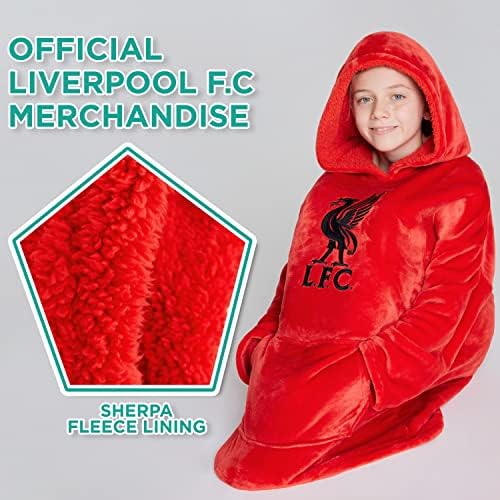 Liverpool FC Fleece Hoodie Blanket For Boys Teenagers One Size Kids Oversized Hoodie Liverpool Gifts For Boys