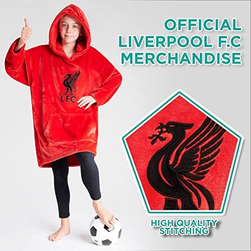 Liverpool FC Fleece Hoodie Blanket For Boys Teenagers One Size Kids Oversized Hoodie Liverpool Gifts For Boys