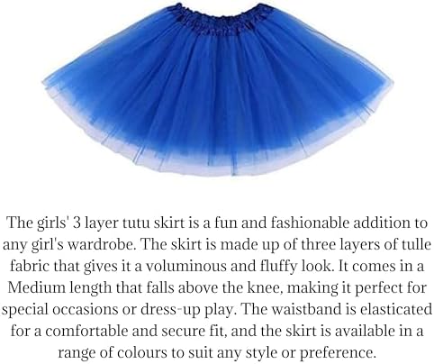 Lizzy Kids 3-Layered Tutu Skirt For Girls – Fancy Dress Ballet Dance Halloween Costume Soft Tulle Fabric With Elastic Waistband